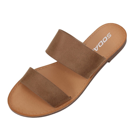 Size 10 Light Tan Double Strap Flat Sandal - Picture 2 of 7